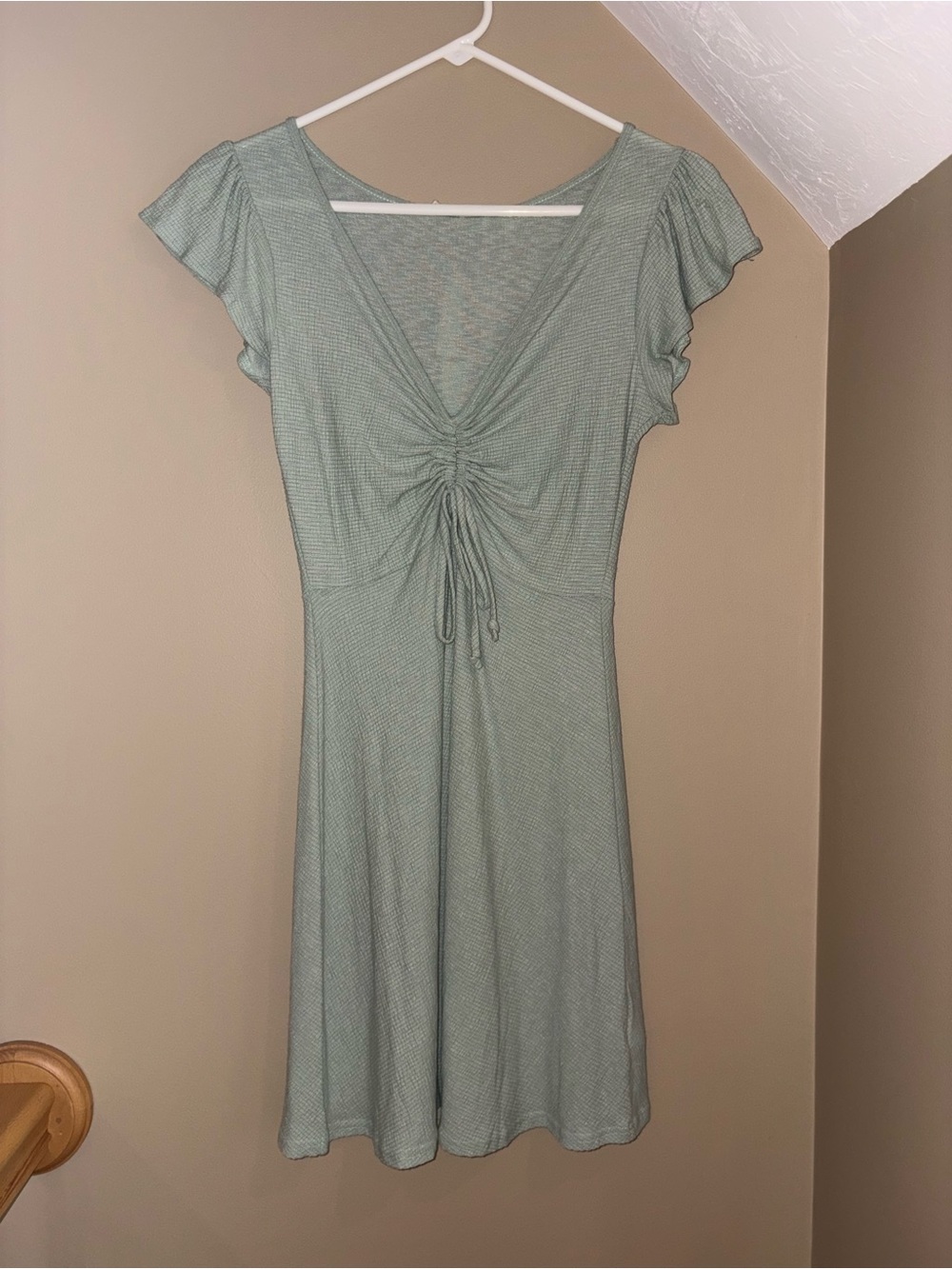 Rolla Coster Sage Green Ruched V-Neck Midi Dress